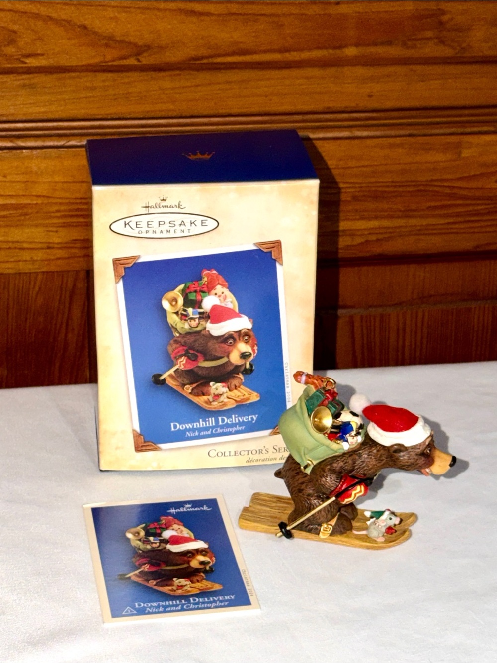 NIB Hallmark 2004 Downhill Delivery Nick & Christopher Ornament #1 Christmas ski